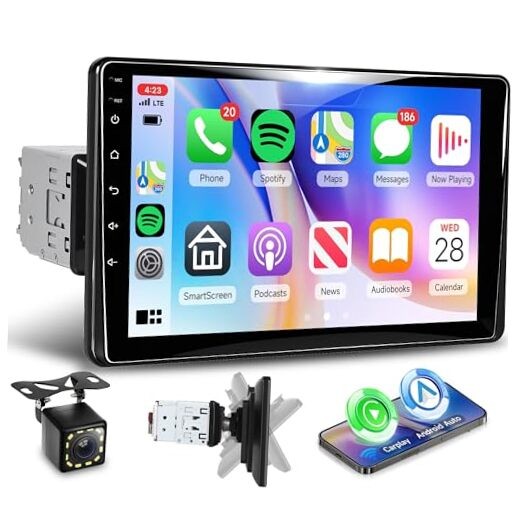 Single Din Car Stereo with Wireless A-pple 9 Inch with Adjustable Screen