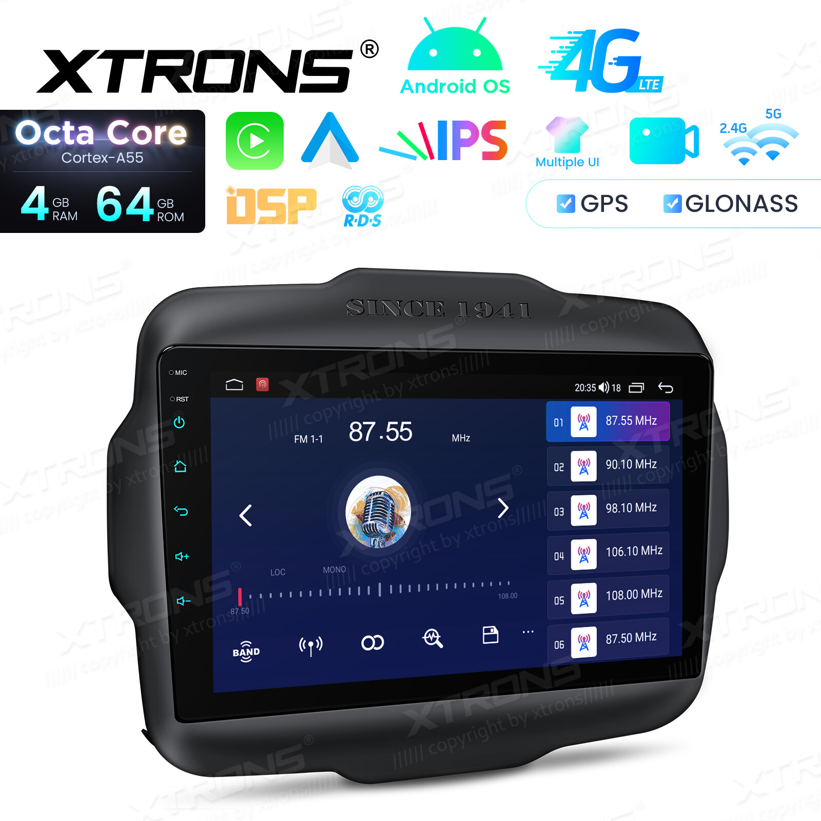 Octa Core Android Radio for Jeep Renegade 9″ IPS Screen DSP Bluetooth 4GB 64GB