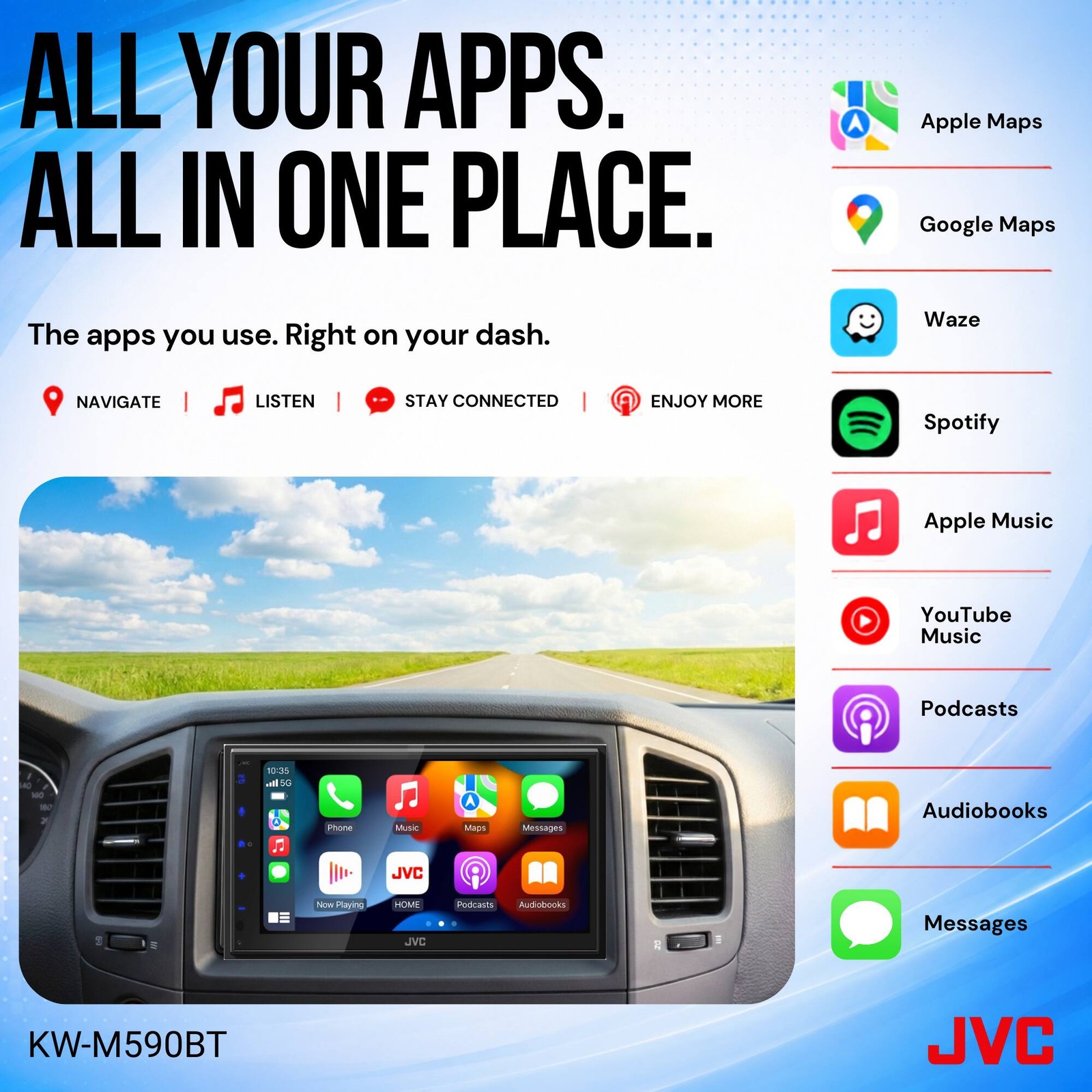 JVC – 6.8″ Android Auto and Apple CarPlay Bluetooth Digital Media (DM) Receiv…