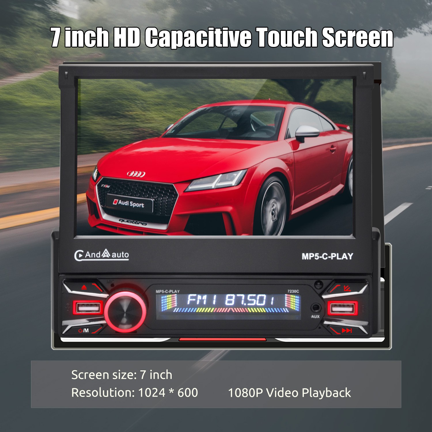 7″ Car Stereo Apple Carplay Android Auto GPS Flip Out Screen Radio with Camera