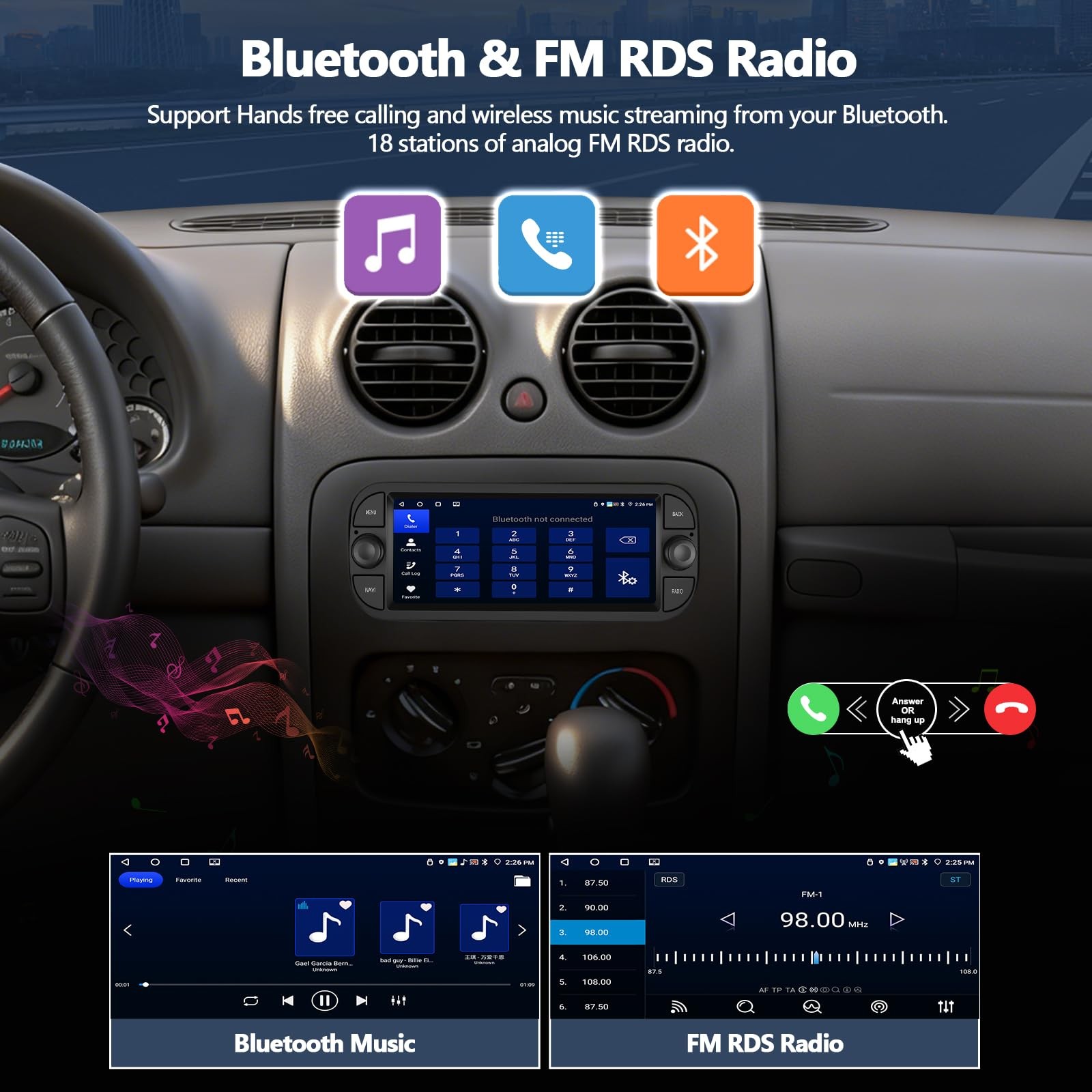 6.8″ Touchscreen Wireless Carplay Android Auto Stereo for Ram, Wrangler, Liberty