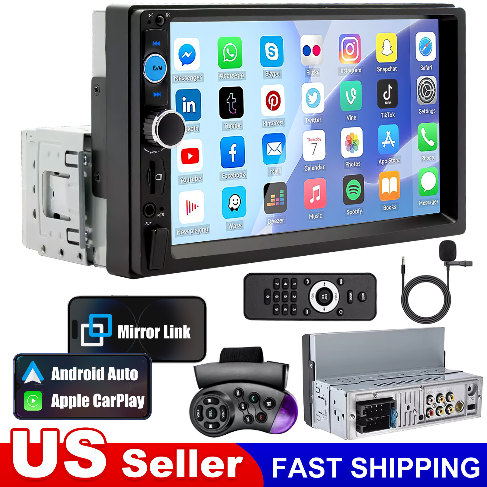 Single 7″1Din Touch Screen Stereo Bluetooth Car Radio Apple Android Carplay GPS