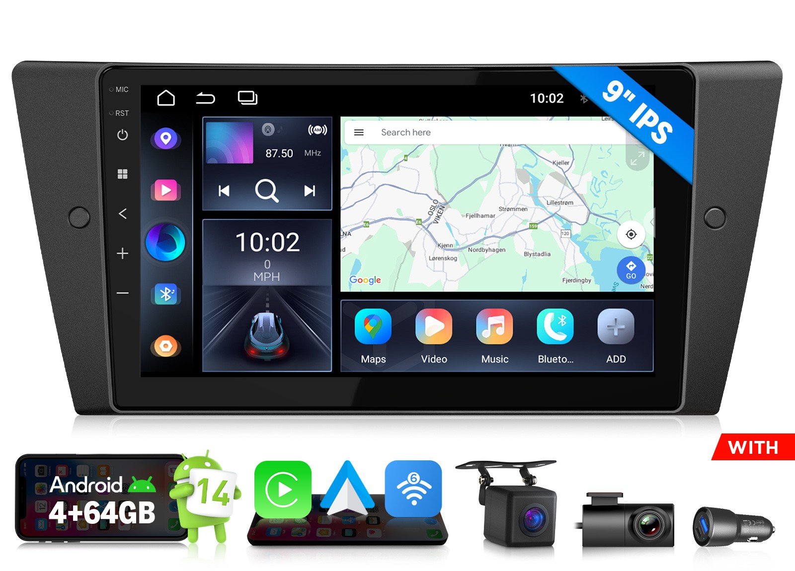 9″ QHD Touch Display 4+64GB for BMW E90 328i 335i Car Radio GPS Multimedia Unit