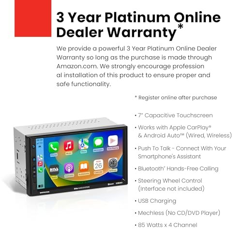 BVCP9700A Car Stereo – Apple CarPlay, Android Auto, Double Din, 7 7 Inch No CD