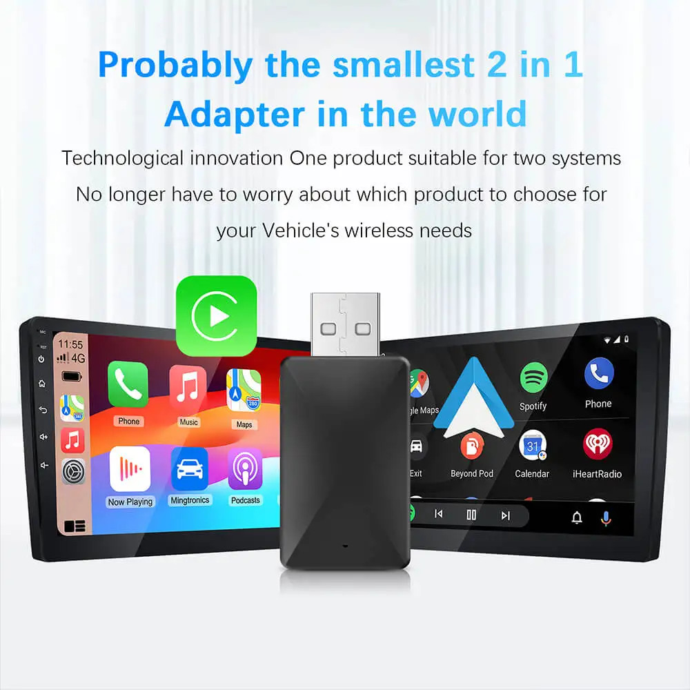 2-in-1 Wireless CarPlay & Android Auto Adapter USB Dongle OEM Stereo Plug & Play
