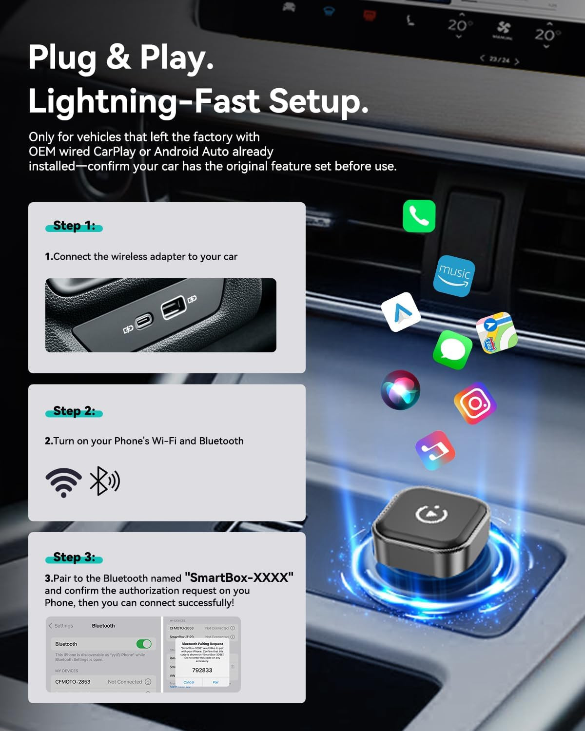 2026 2-In-1 Wireless Carplay & Android Auto Adapter, Ultra Mini Dongle Converts
