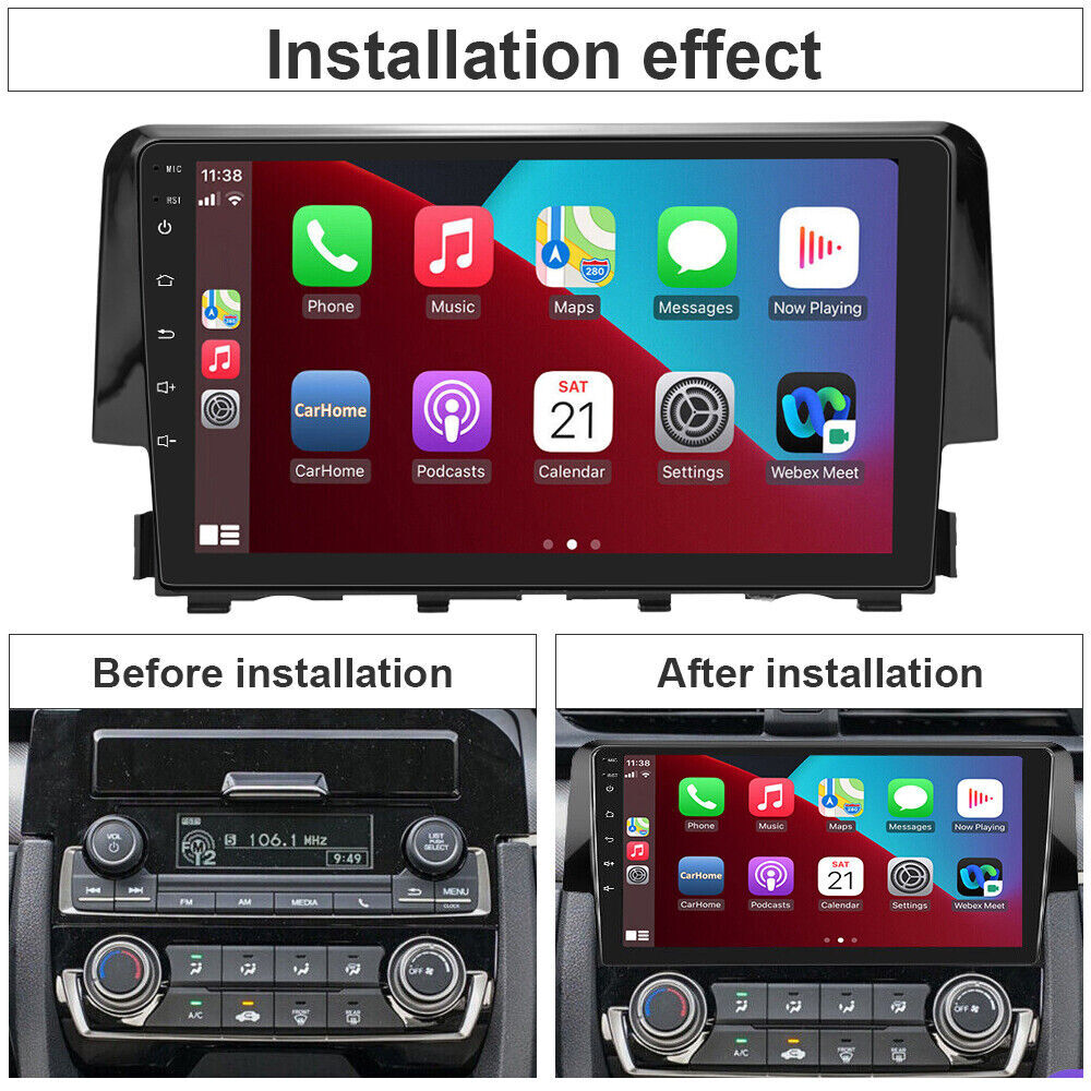 64G Android 15 Carplay Stereo Radio GPS For Honda Civic 2016 2017 2018 2019 2020
