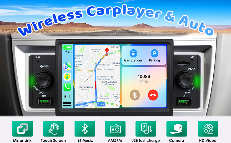 Single 1Din Car Stereo Radio Wireless Apple Carplay 5″ Touch Bluetooth DSP FM AM