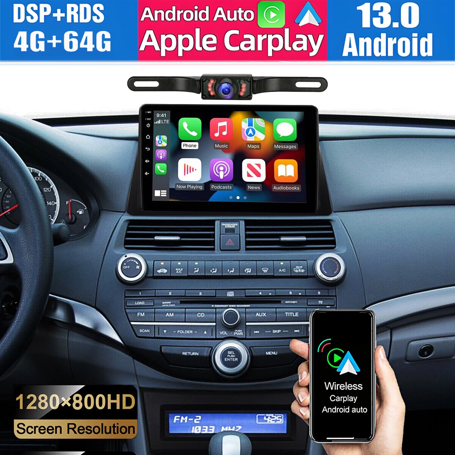 ANDROID 12.0 FOR HONDA ACCORD 2008-2013 CAR STEREO RADIO APPLE CARPLAY GPS WIFI