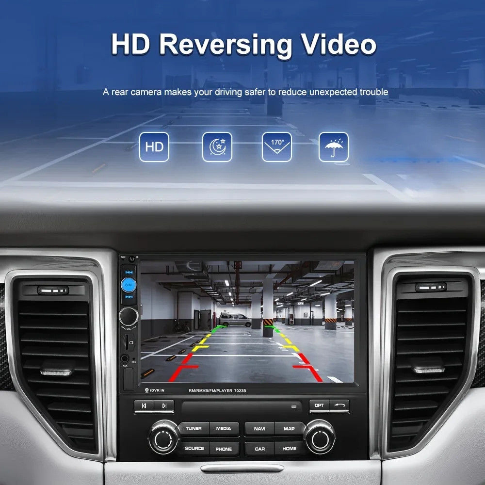 7″ Double 2 DIN Car MP5 Player Bluetooth Touch Screen FM Stereo Radio + Camera: