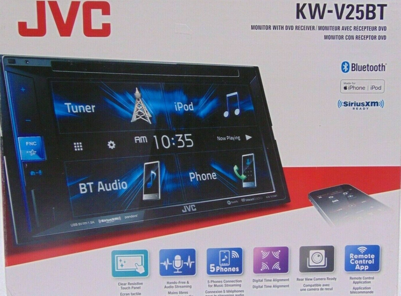 JVC KW-V25BT Bluetooth CD DVD Player iPhone Android Pandora XM USB Aux 6Ch 6.2″