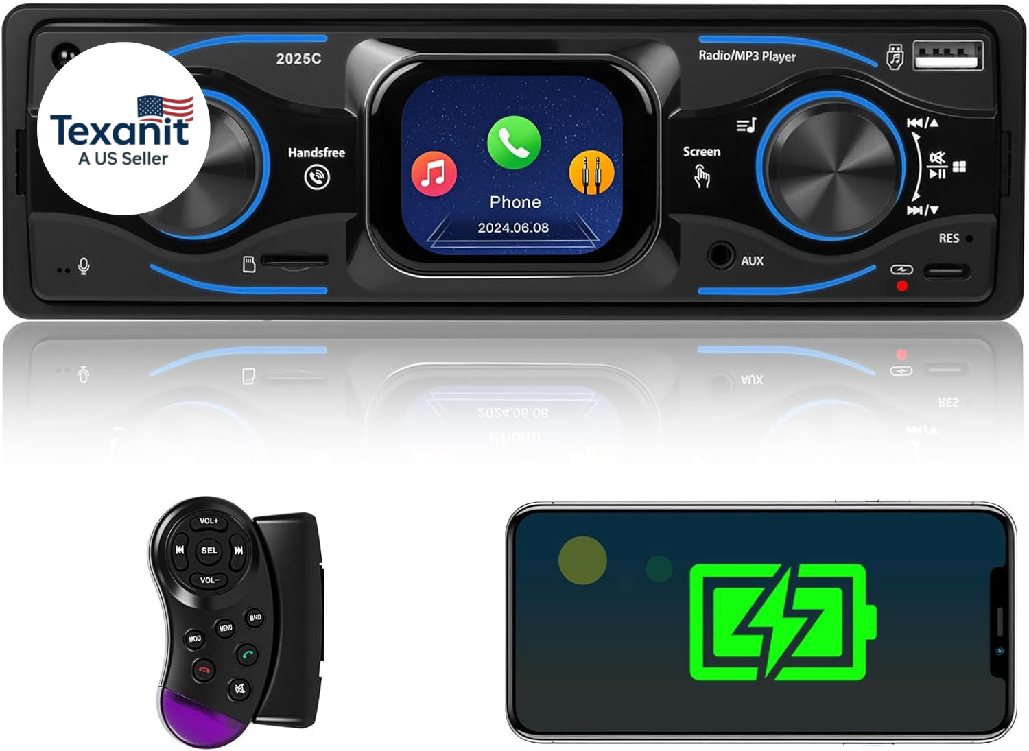 Single Din Car Stereo Marine Radio Bluetooth Multimedia Car Audio Receivers with