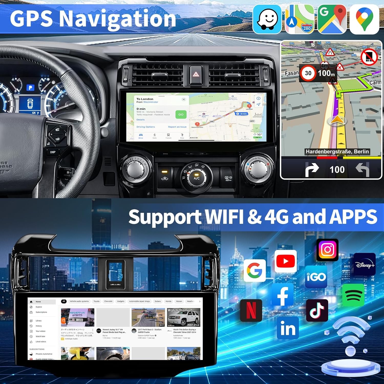 12.3″ Android 13 Car Stereo Radio Carplay GPS Navi For Toyota 4Runner 2010-2023