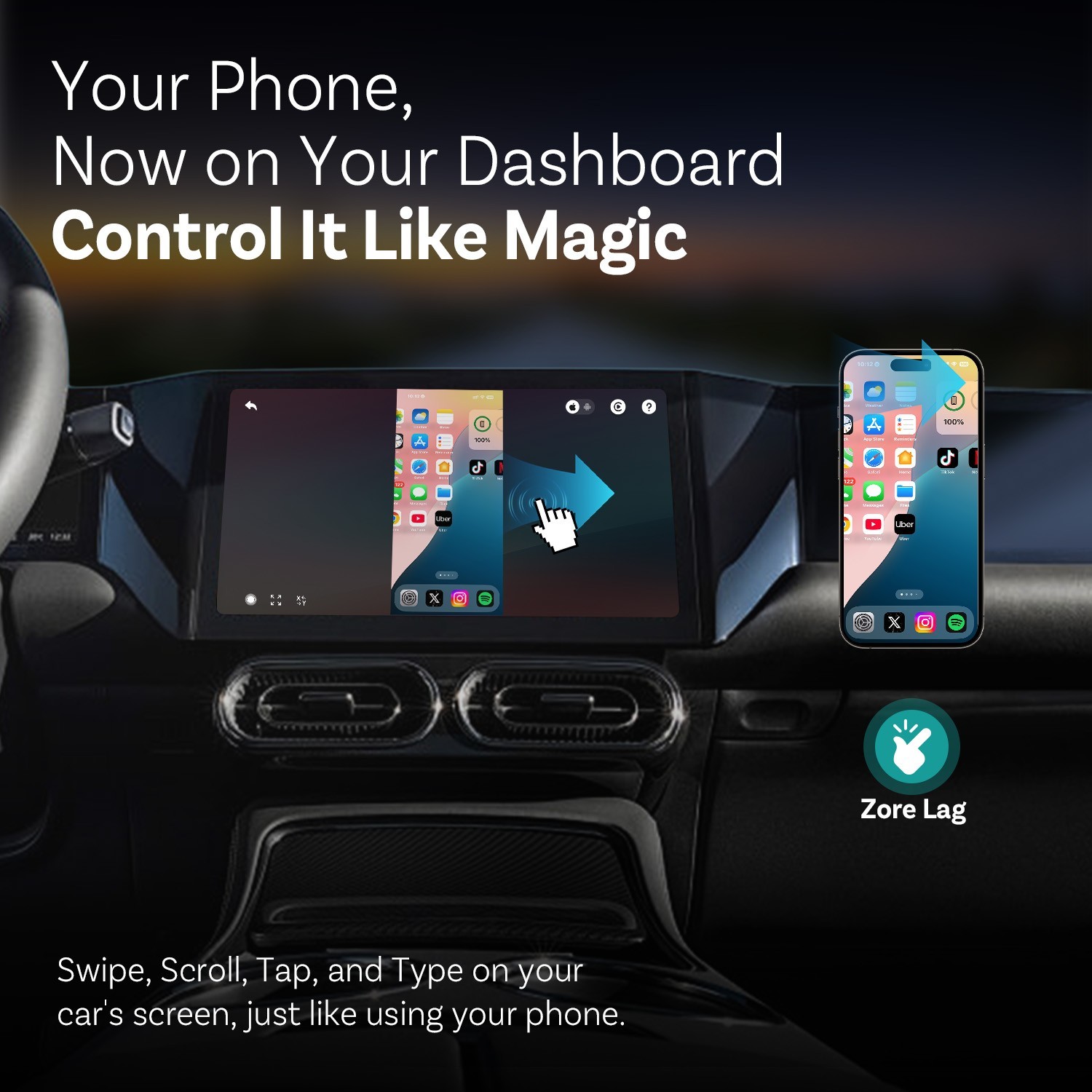 Ottocast Wireless CarPlay Adapter iPhone Android Auto Mirror Touch Plug & Play