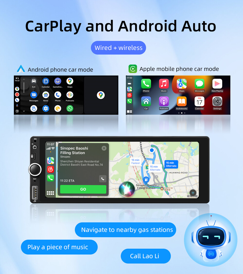 6.86″ Single Din Car Radio With Bluetooth Automotive Multimedia Carplay Android