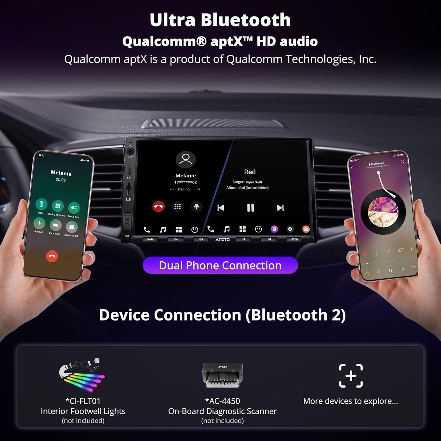 7″ Double Din Car Stereo 4G LTE WL  Dual Phone Connection BT 36B-EQ, HDMI I