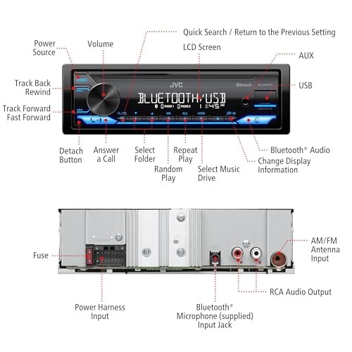 JVC KD SX27BT Car Stereo Bluetooth Single DIN 100W