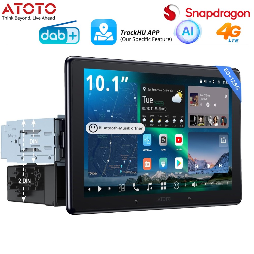 ATOTO X10 DBA+ Android AI Vision 10.1″ 1 DIN Car Radio GPS Stereo 8+128G in-Dash