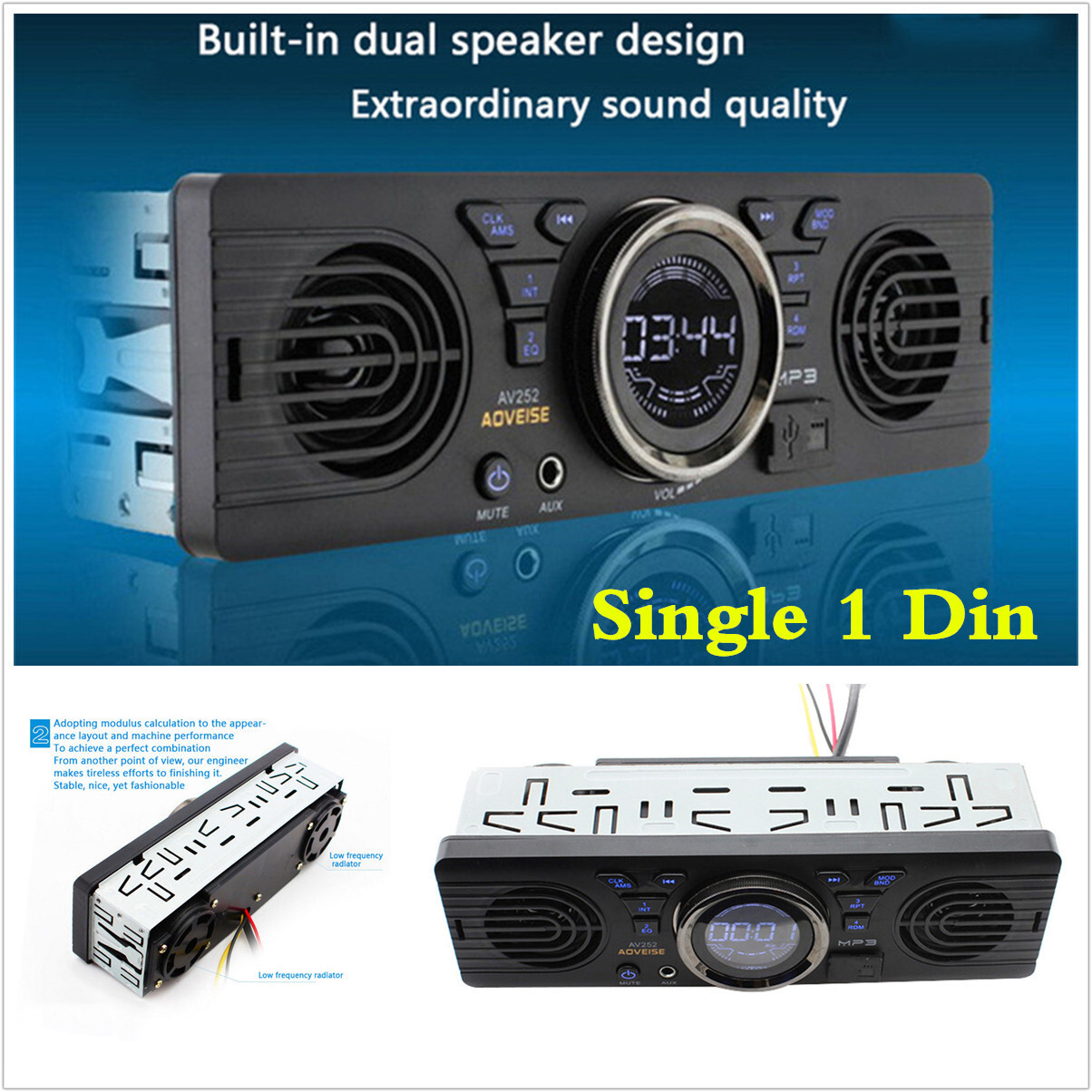Bluetooth 1Din Car Radio Stereo MP3 Player Audio Built-in 2 Speaker Stereo FM