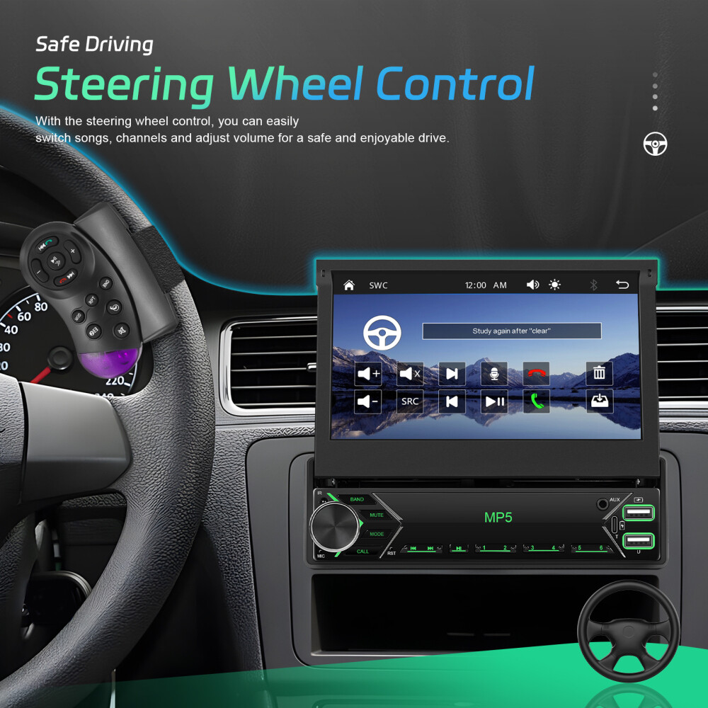 Single 1DIN 7″ Car Stereo Radio Carplay Android Auto Flip Out Touch Screen + Cam