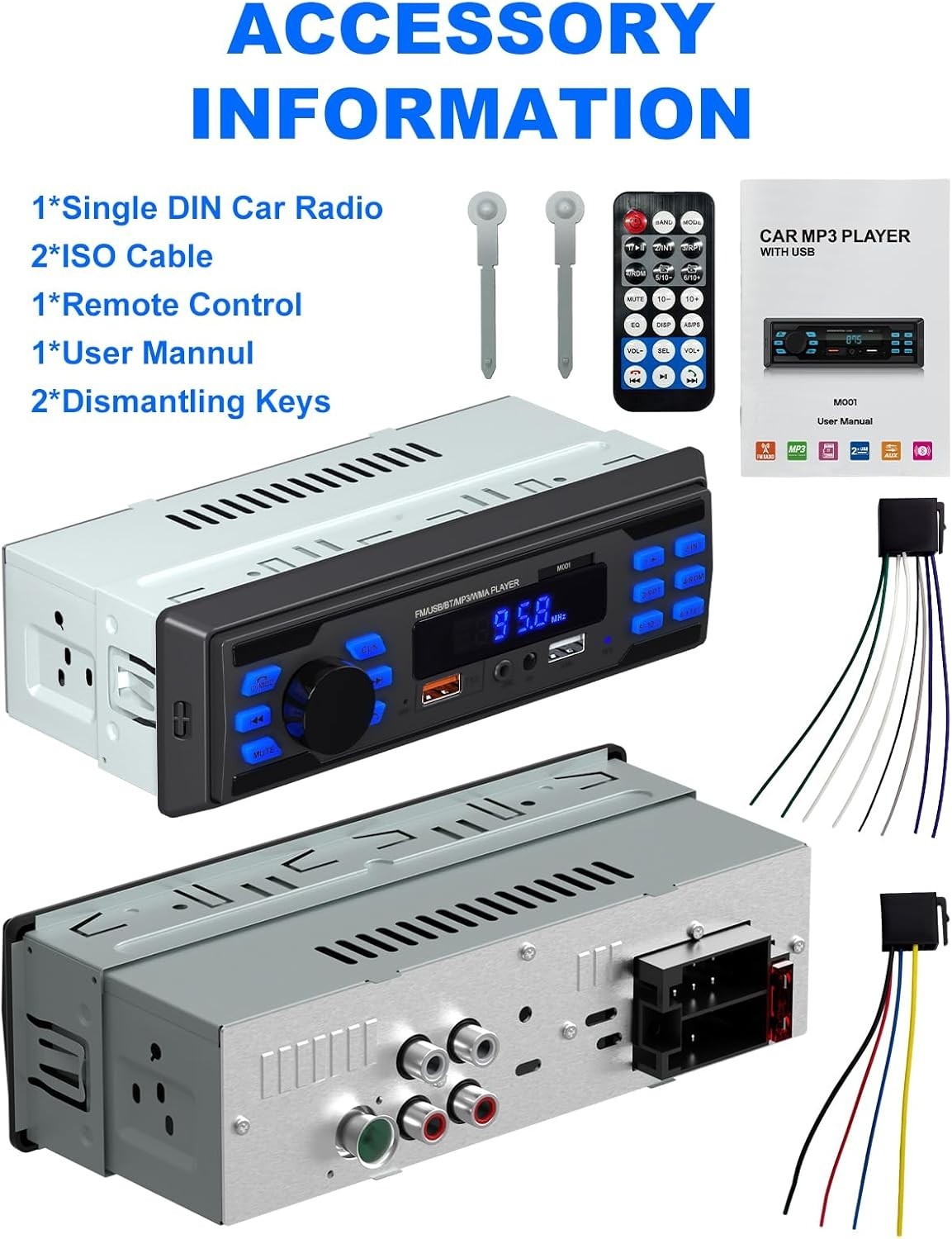 Versatile Single DIN Car Audio System with FM, USB & Remote Control Functions