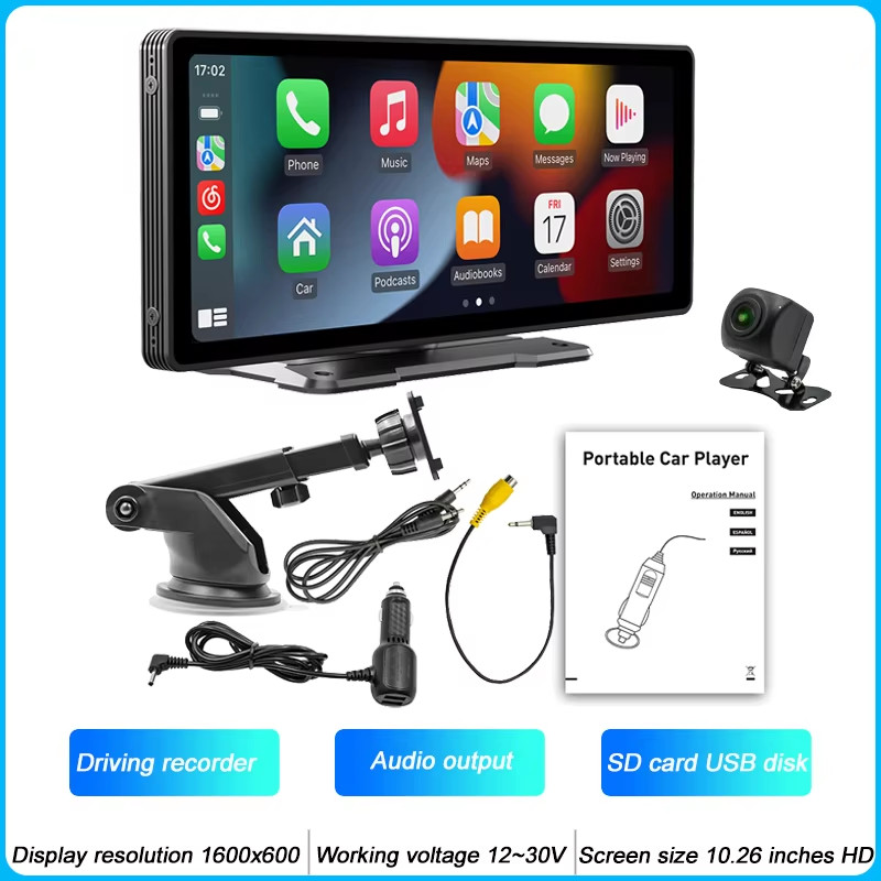 10.26″ Portable MP5 Multimedia Player with Wireless CarPlay and HD Rear Camera