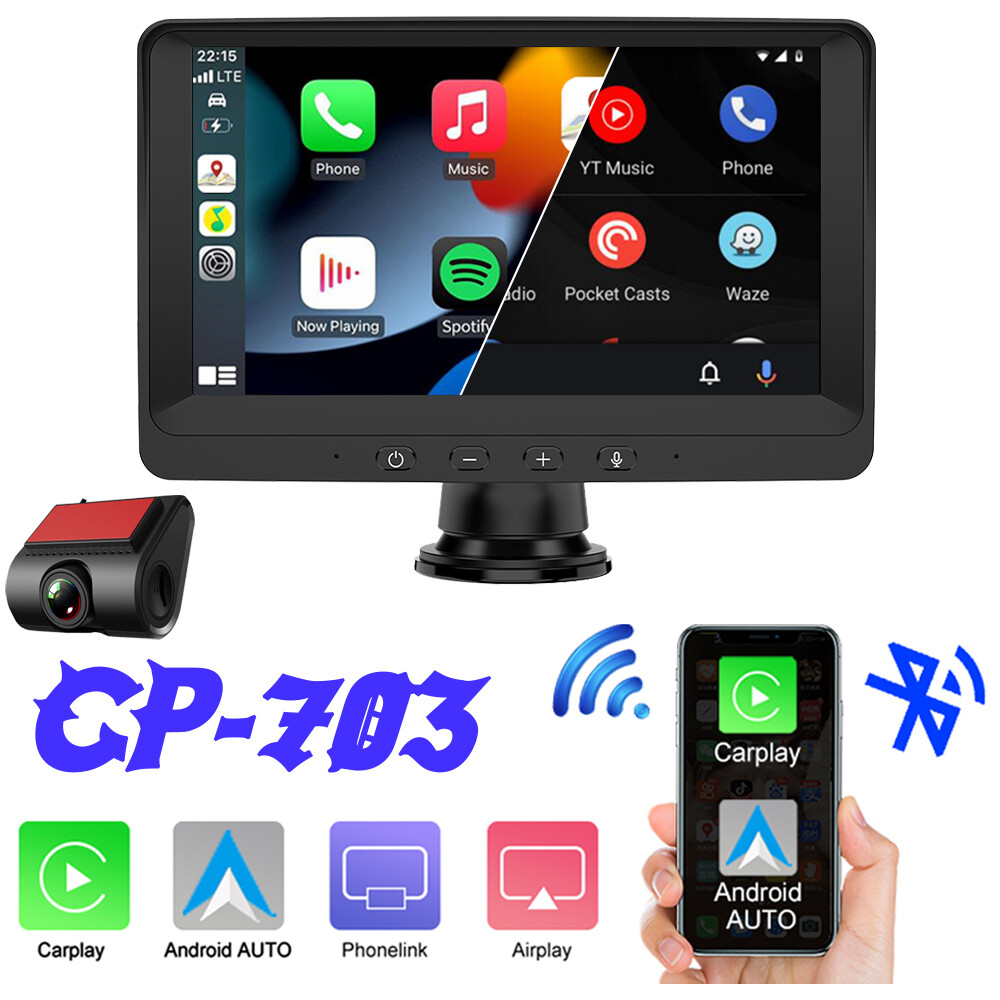 7″ Portable Stereo Touchscreen Car Radio Apple CarPlay Android Auto DVR Recorder