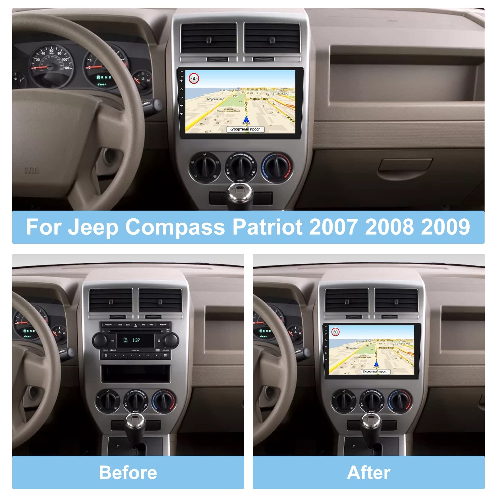 Ekat 2G32G Car Radio For Jeep Compass Patriot 2007 2008 2009 10.1 Inch Android