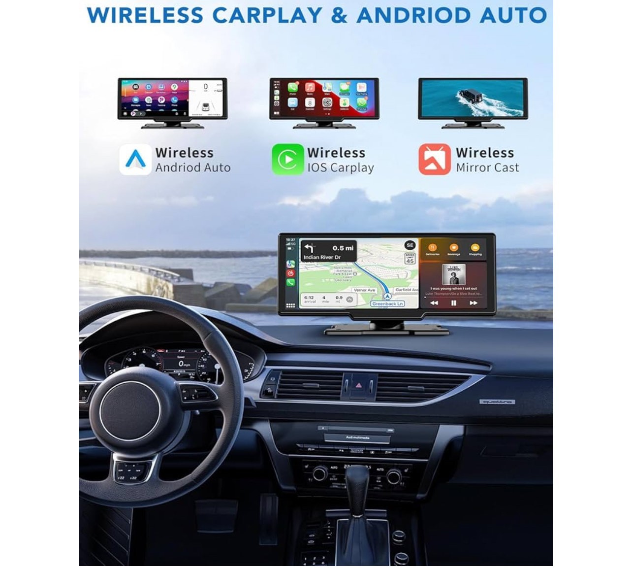 4K Wireless Car Screen CarPlay, 10.26 inches, Smart and Portable Apple CarPlay.