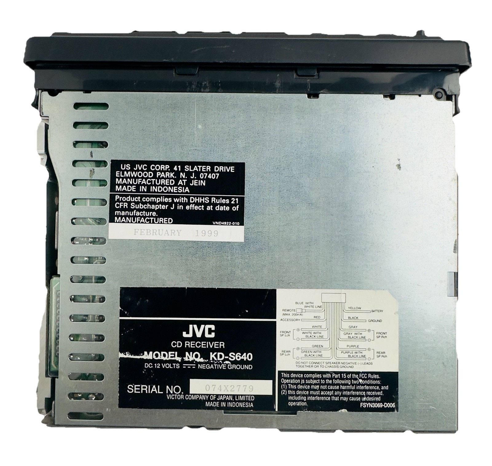 JVC KD-S640 CD Player In Dash Receiver ( Untested ) For Parts Only
