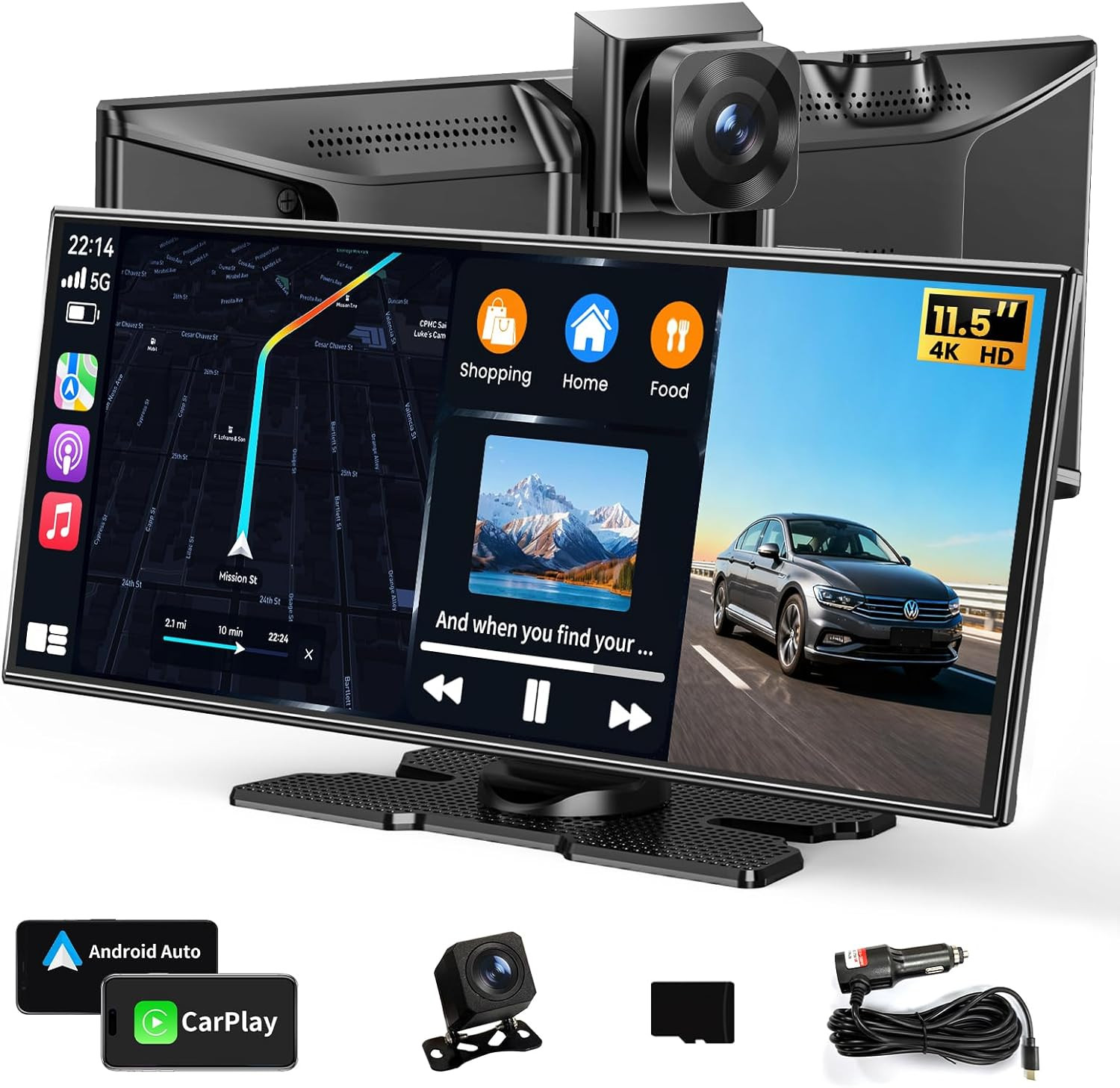 11.5″ Largest Wireless Carplay Screen for Car, Portable a Pple Carplay & Android
