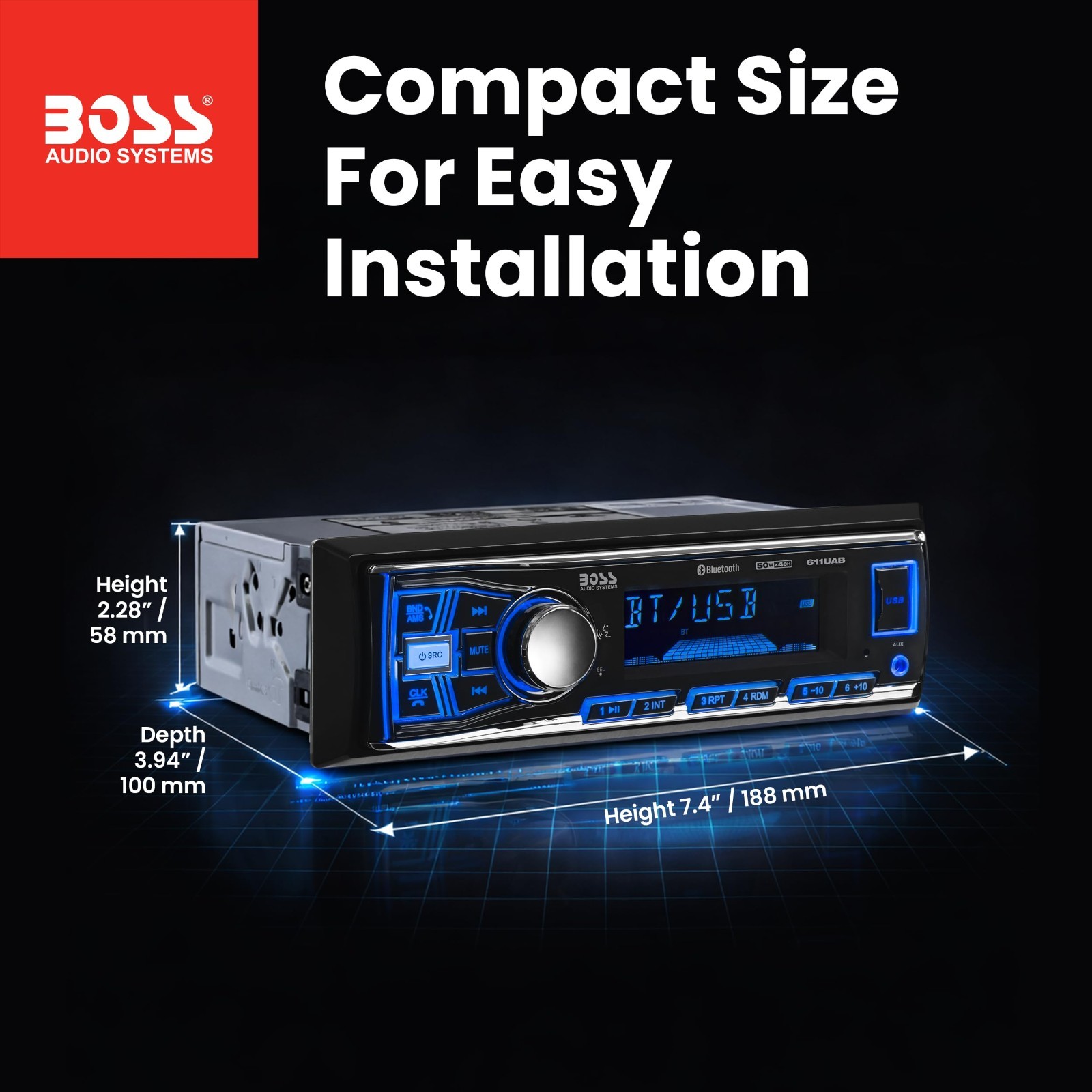 Single Din Car Stereo Bluetooth, AM/FM Radio Receiver, USB & Aux Input, No CD/DV