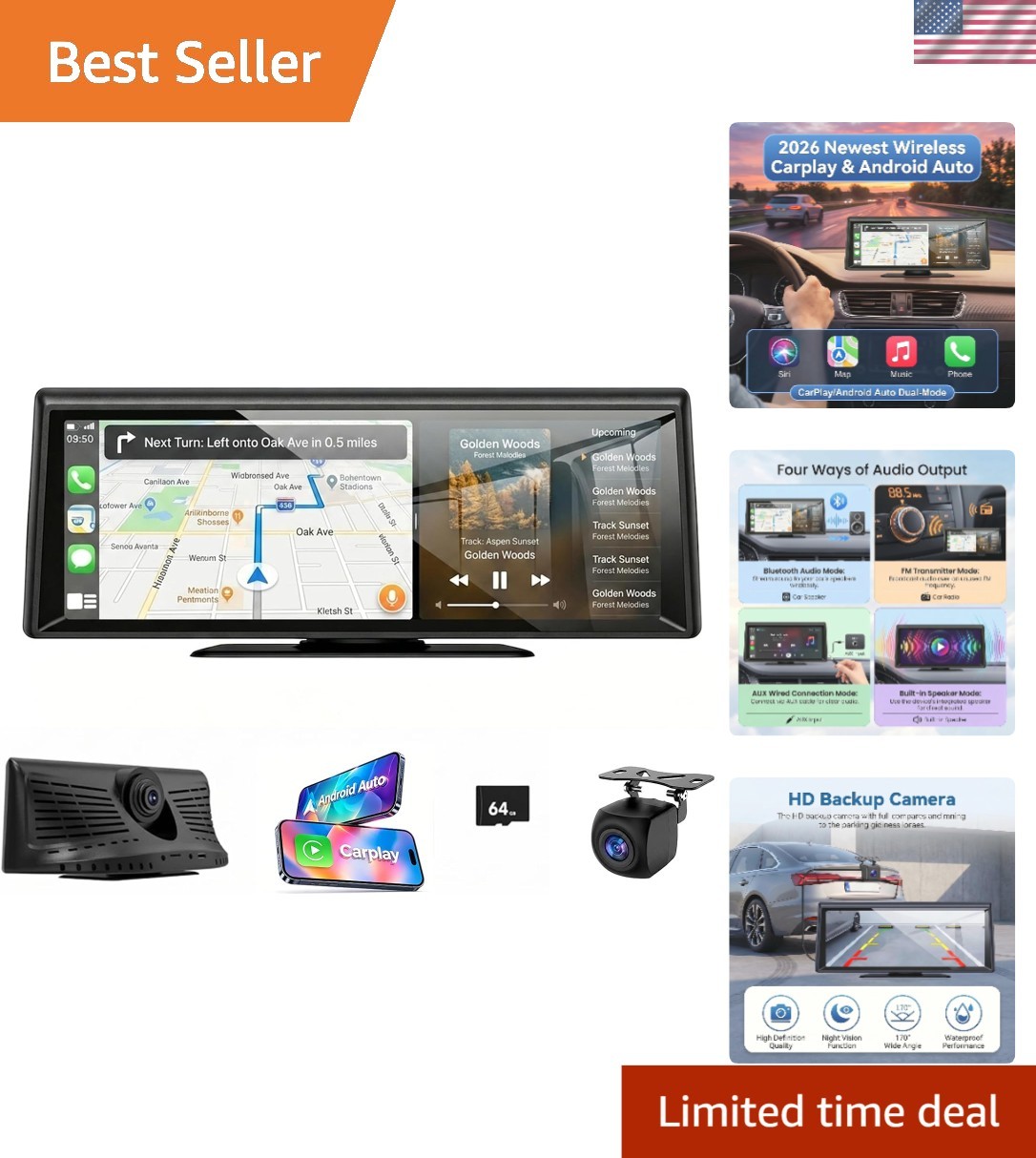 Wireless 8.1” CarPlay Screen with Voice Control & Backup Camera Features