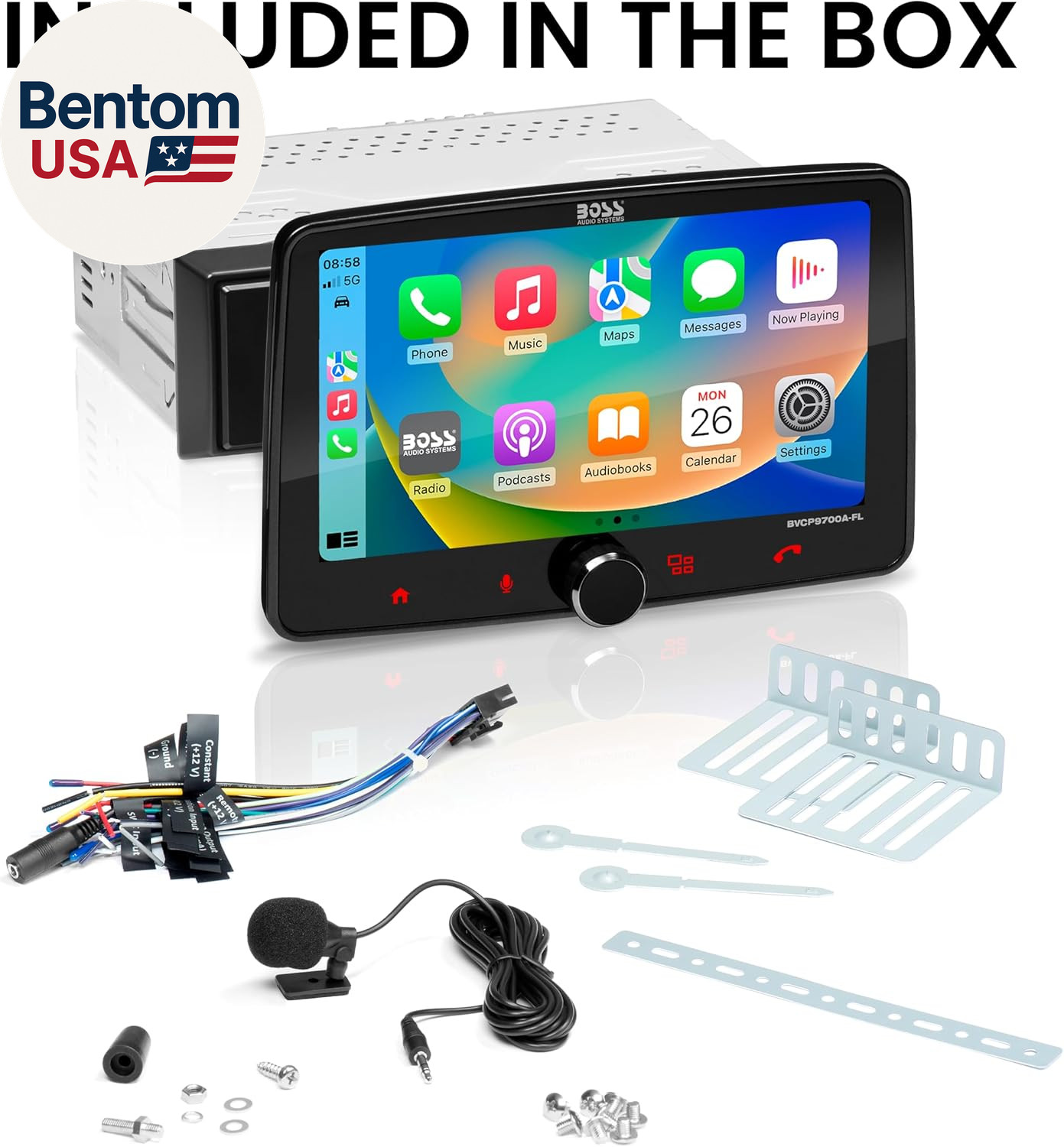 BVCP9700A-FL Single DIN Car Stereo Wireless Apple Carplay, Android Auto, 7 Inch