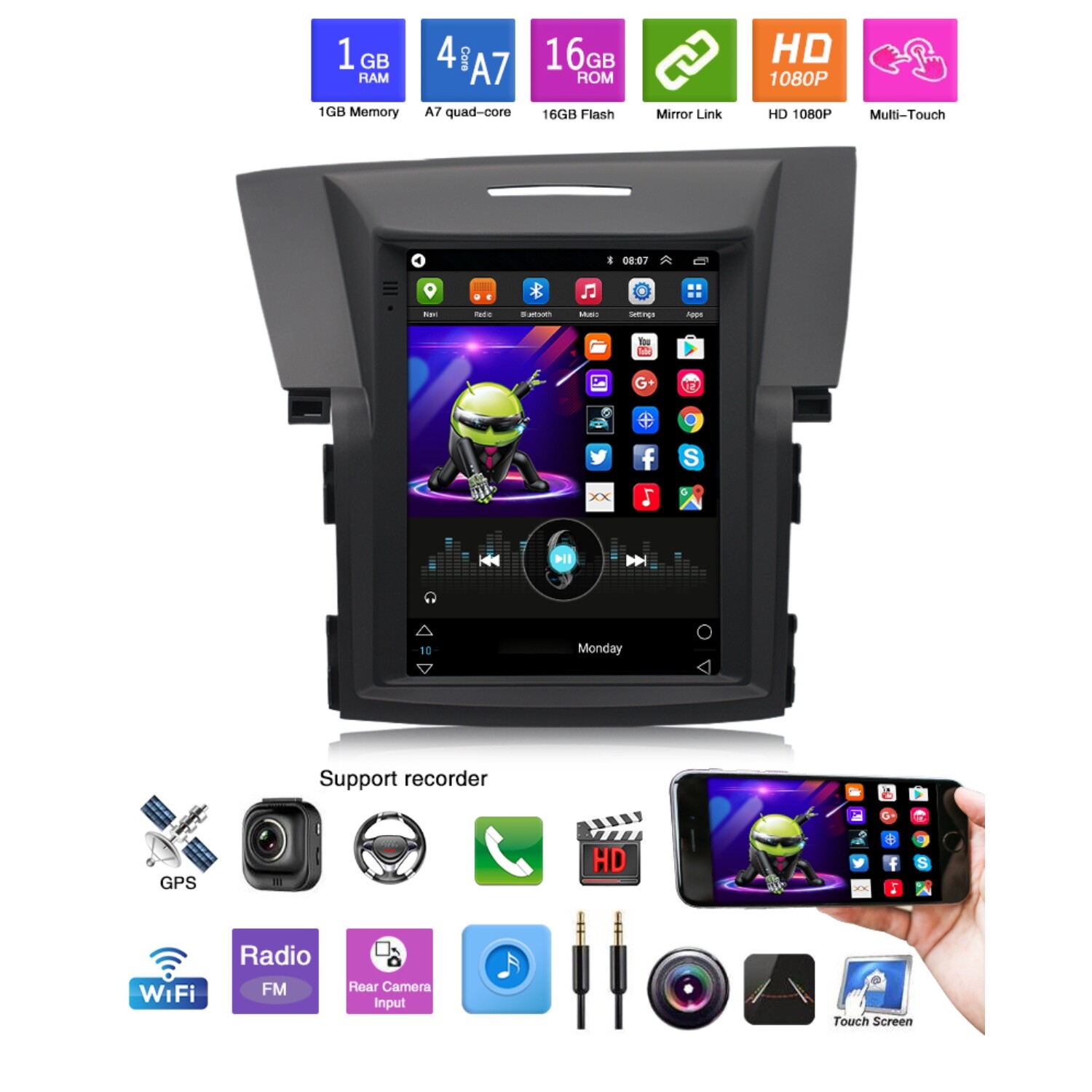 Car GPS Navi Stereo Radio Android 14 For Honda CRV 2012-2016 BT 64GB Tesla Style