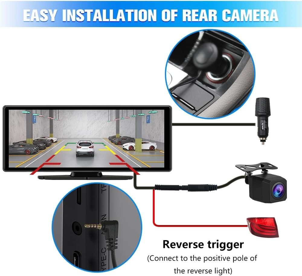 Universal Wireless CarPlay Screen with 4K+1080P Cameras, Lightweight Design