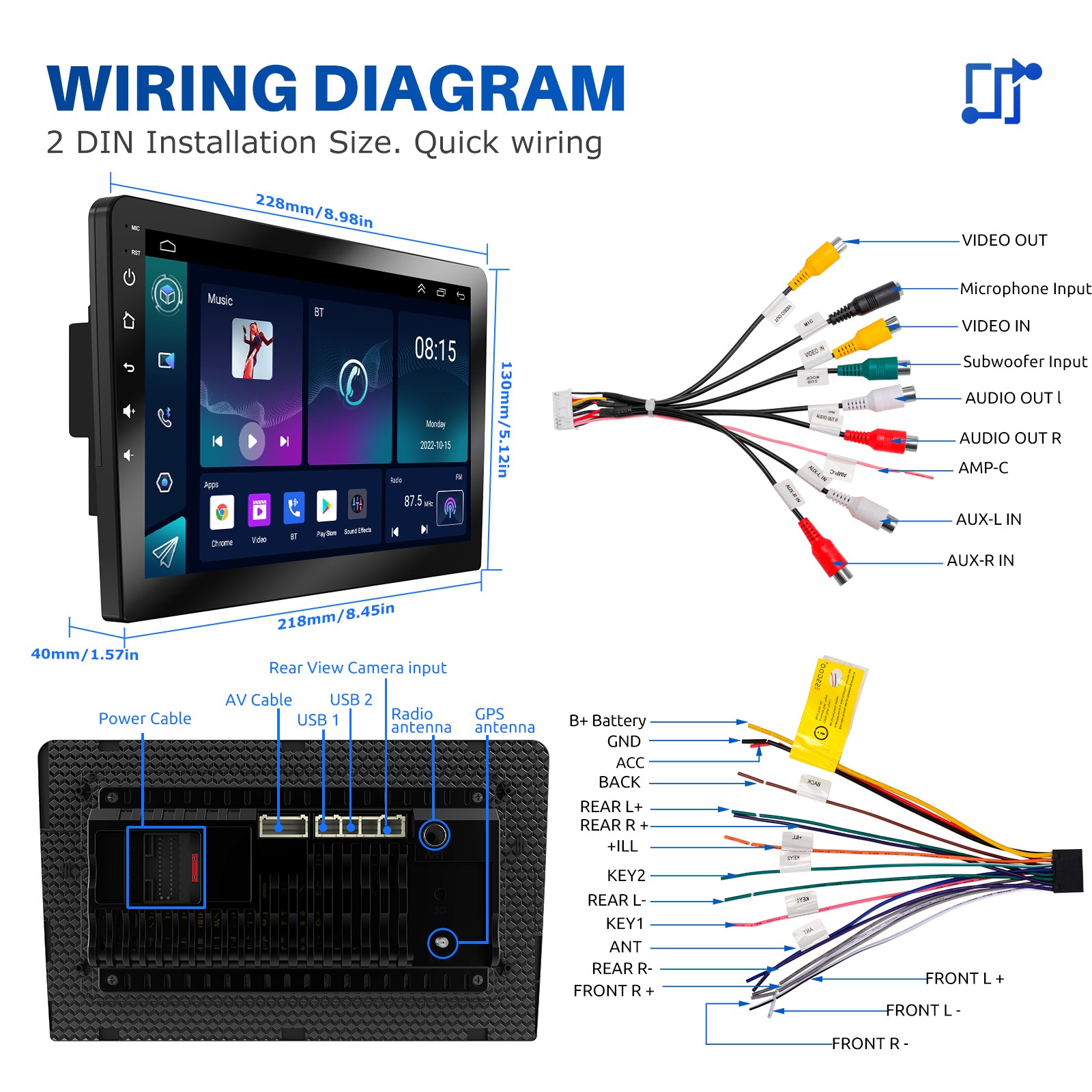 9″Portable Car Stereo Radio Wireless Apple Carplay/Android Auto Touch Screen USB