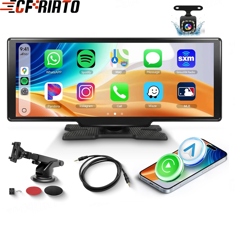 10.26″ Car Portable Apple CarPlay Android Auto FM BT Touch Screen Radio + Camera