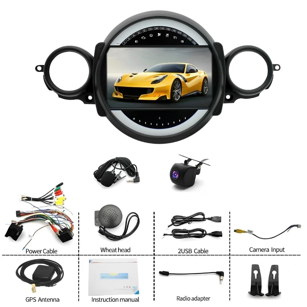 4+64G Car Stereo FOR Mini R56 R60 9″ CarPlay Android 15 HD WiFi GPS 1280*800
