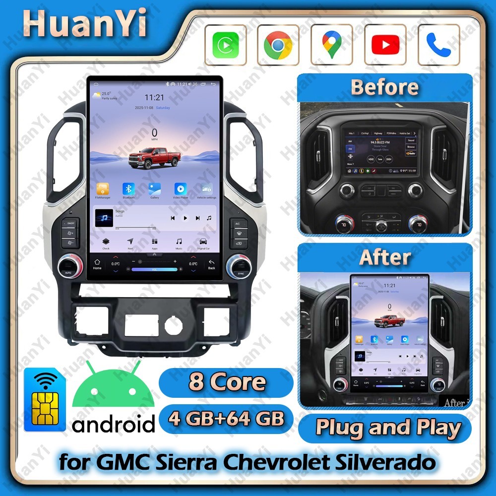 For Chevrolet Silverado GMC Sierra Android 14 Car Radio Stereo GPS Navi Carplay