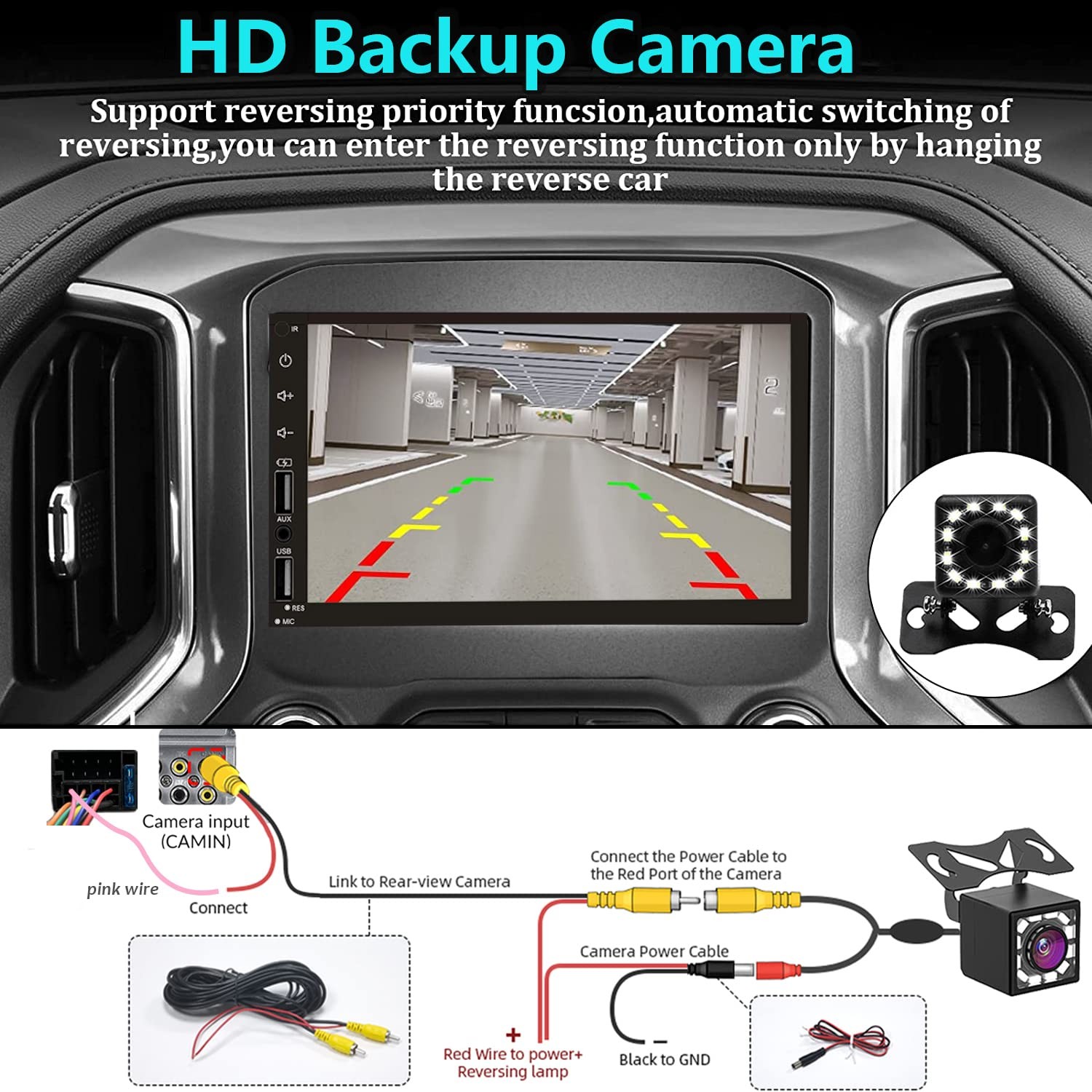 Leadfan Double Din Car Stereo with Dash Cam, Support Apple Carplay and Androi…
