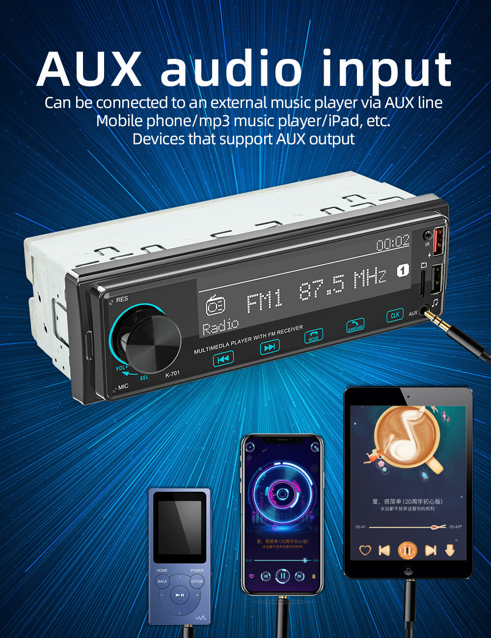Bluetooth Car Stereo Radio Single Din Head Unit MP3 Player FM USB TF AUX