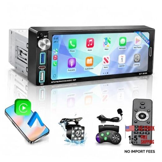 Single Din Touchscreen Radio,6.9″ HD IPS Single Din Car Stereo with Wireless