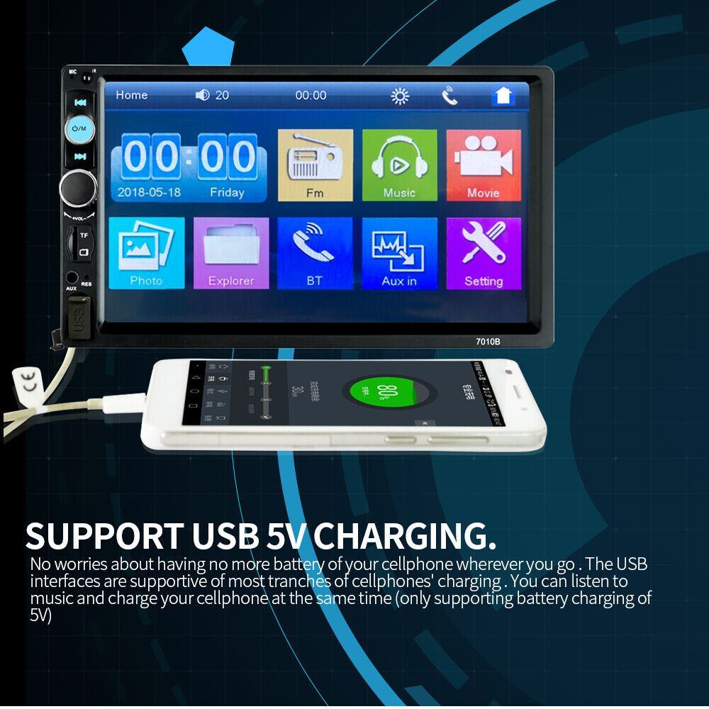 7″ Double 2 DIN Car MP5 Player Bluetooth Touch Screen Stereo Radio With Camera