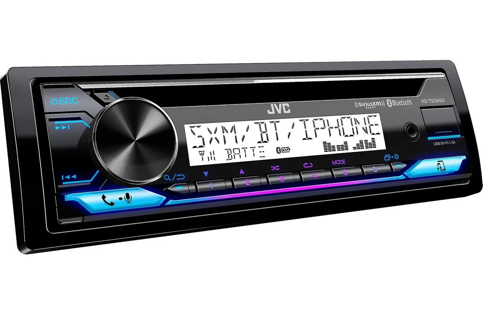 NEW JVC KD-T92MBS Single DIN Marine USB AUX Stereo Bluetooth SiriusXM CD Receive