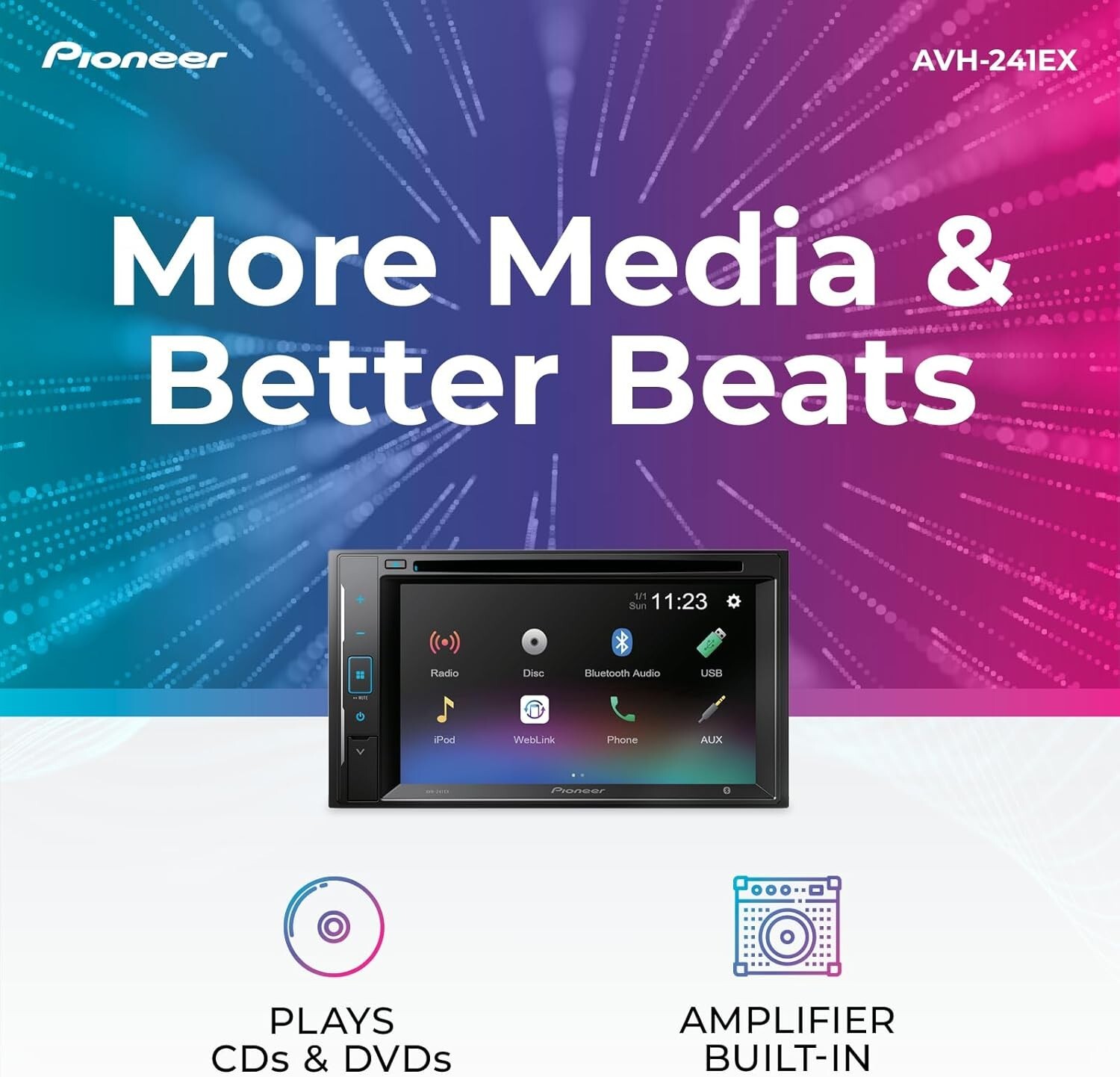 NEW Pioneer DMH-241EX 6.2″ Touchscreen Digital Media Receiver w/ Bluetooth