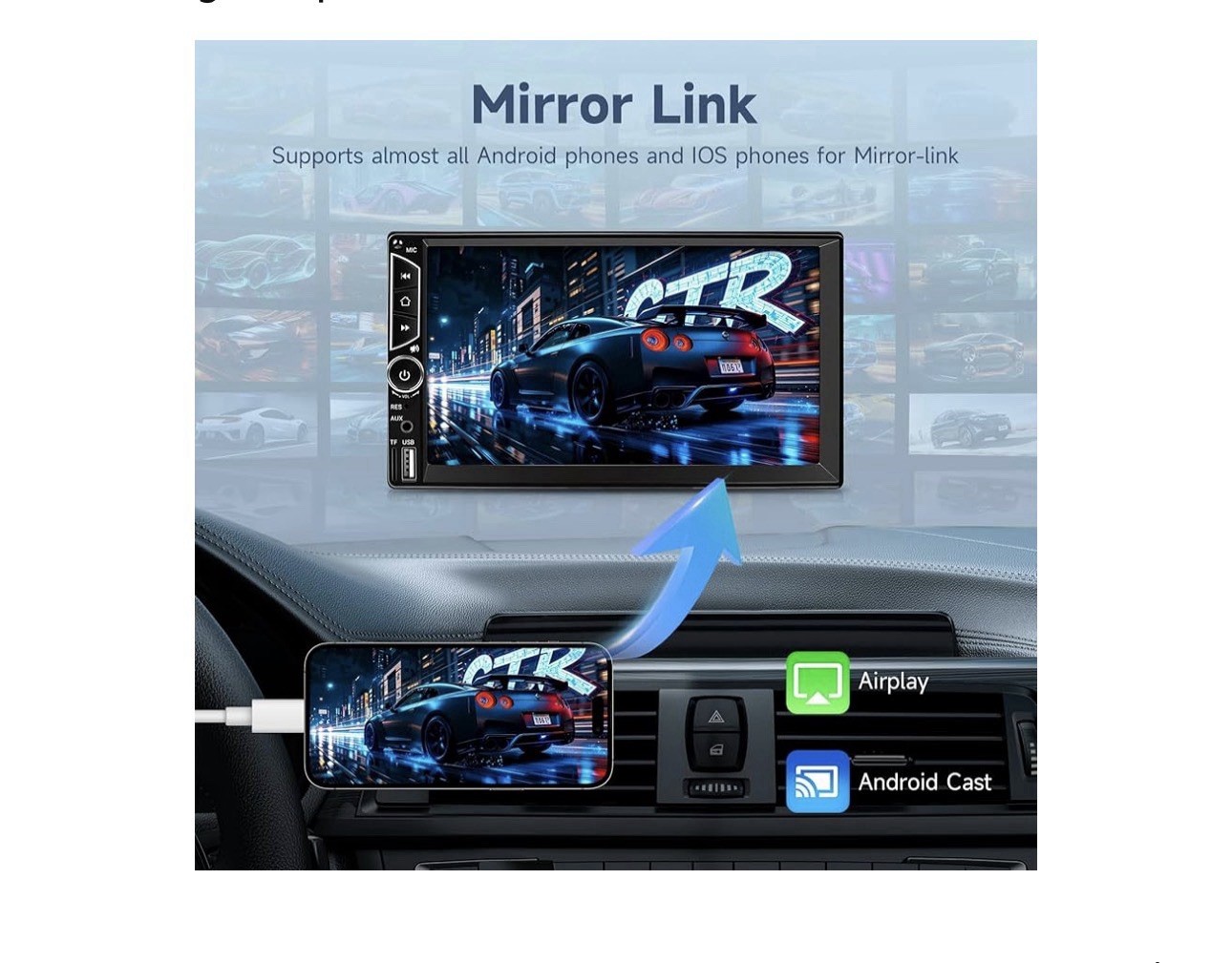 Leadfan 7inch Car Stereo Double Din Radio Touchscreen with Backup Camera