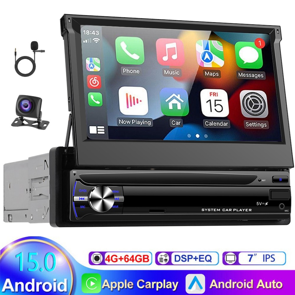 7” Android 15.0 Single 1 Din Car Stereo Radio GPS RDS Navi WIFI FM Camera