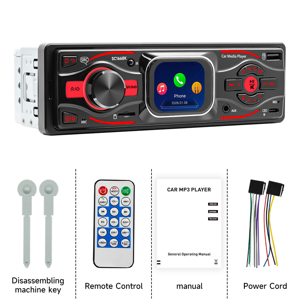 Car MP3 Player Single Din Head Unit FM RCA USB SD AUX HD Screen W/Remote Control