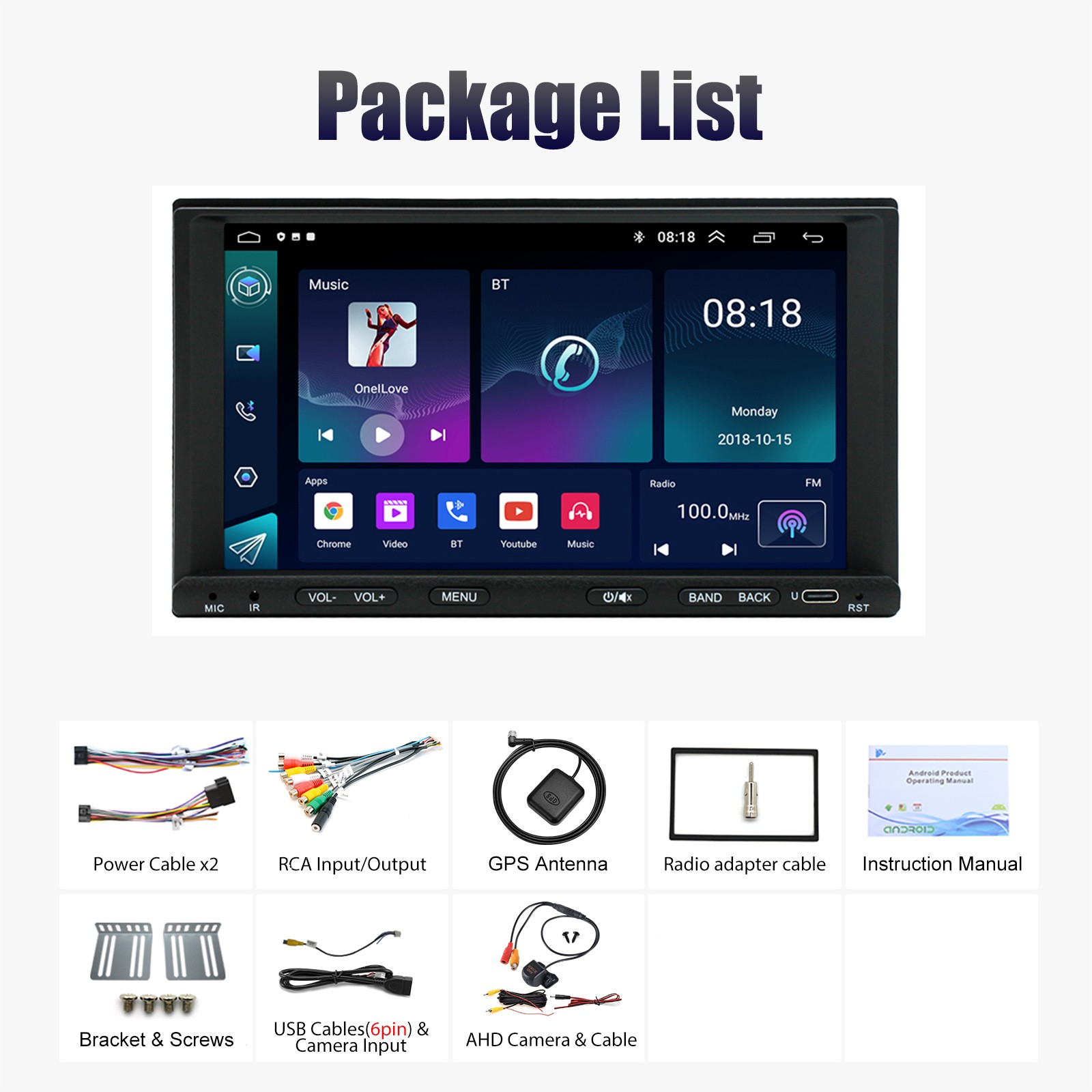 2 Din 7″ Car Stereo Radio 64G GPS Navi Wireless Carplay Android Auto with Camera